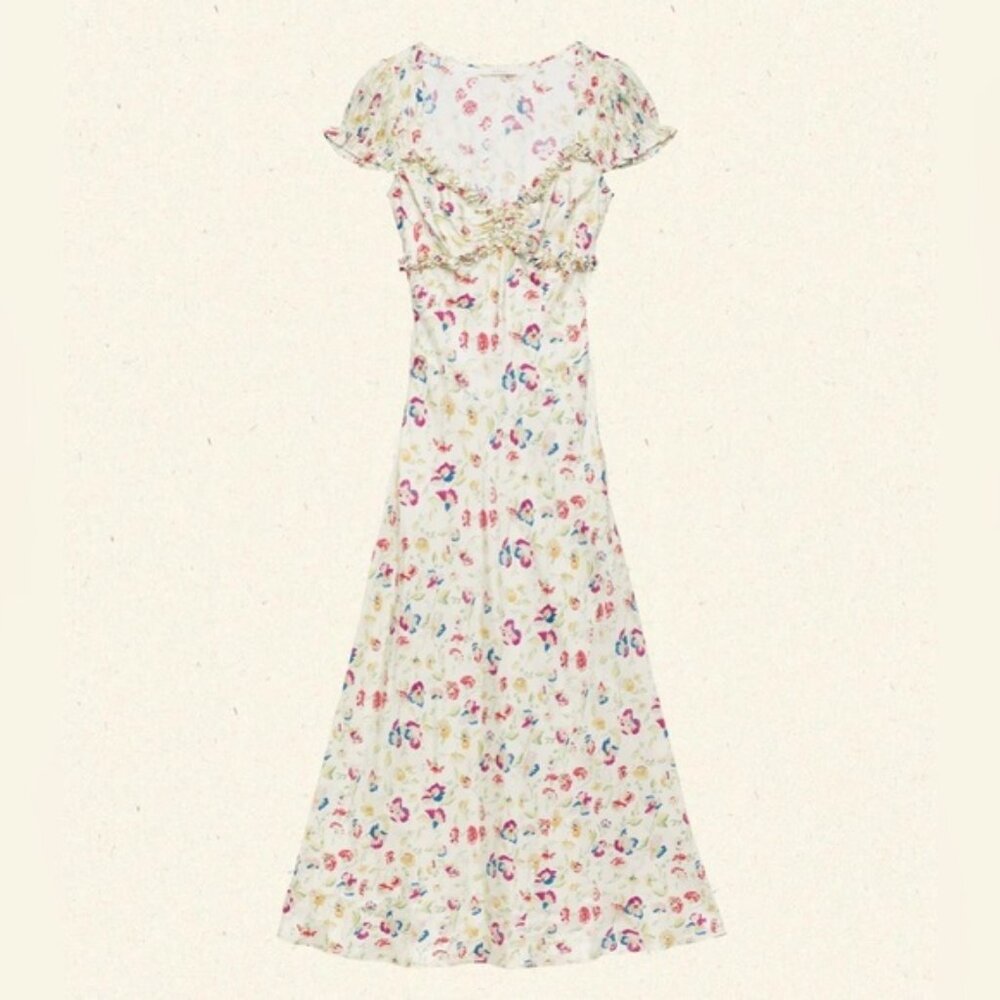 NEW DOEN Valerine SIlk Blend Dress Windswept Blooms Cream Floral | US XS - Picture 5 of 16